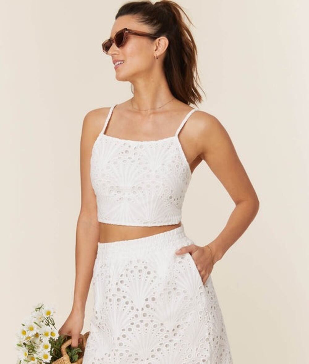 NWT Andie Women's The Santiago Eyelet Tie Back Crop Top White Size XXL